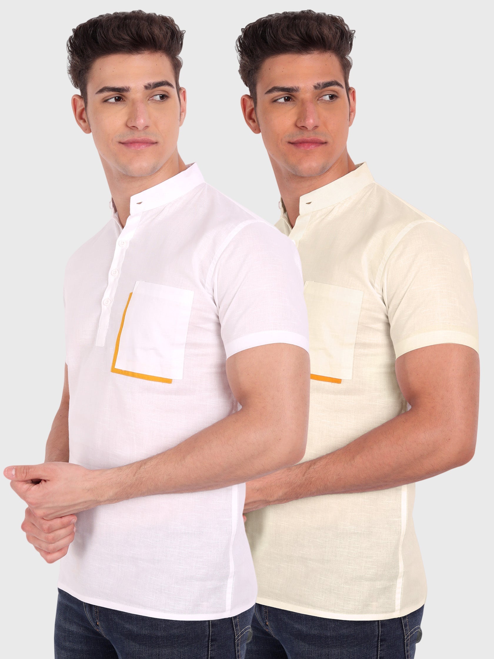 BLUE ROBED men's Casual Half Sleeve Slim Fit Kurta (Pack 2) in White Main image