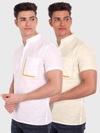 BLUE ROBED men's Casual Half Sleeve Slim Fit Kurta (Pack 2) in White