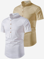 BLUE ROBED men's Casual Slim Fit Half Sleeve Cotton Kurta (Pack 2) Daily Wear in White