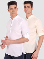 BLUE ROBED men's Casual Slim Fit Full Sleeve Cotton Kurta (Pack 2) in White style A view 15