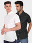 BLUE ROBED men's Double Strip Half Sleeve Shirt (Pack 2) in White