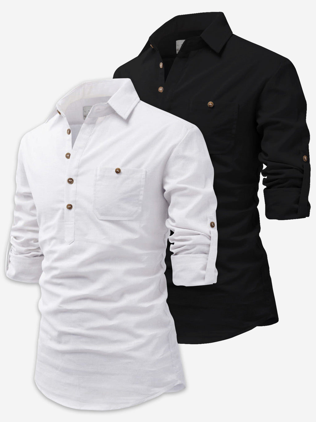 BLUE ROBED men's Casual Slim Fit Full Sleeve Cotton Kurta (Pack 2) in White style B view 3