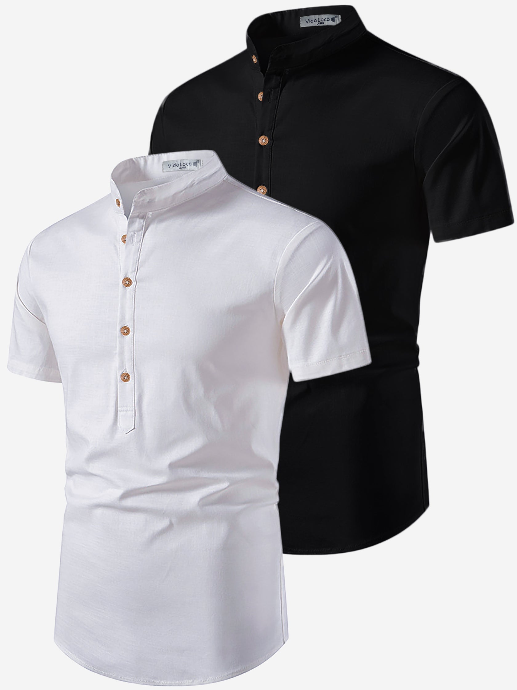 BLUE ROBED Mens Casual Slim Fit Half Sleeve Cotton Kurta (Pack 2) Daily Wear - White & Blue Secondary image