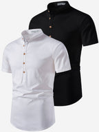 BLUE ROBED men's Casual Slim Fit Half Sleeve Cotton Kurta (Pack 2) Daily Wear in White view 2