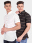BLUE ROBED men's Three Strip Half Sleeve Kurta (Pack 2) in White