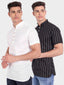 BLUE ROBED men's Straight Strip Half Sleeve Kurta (Pack 2) in White