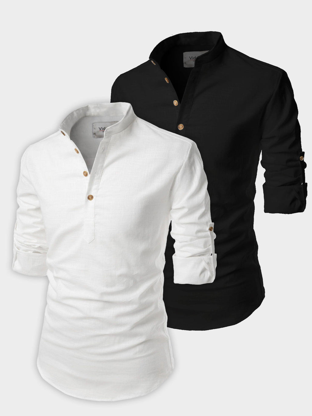 BLUE ROBED men's Casual Slim Fit Full Sleeve Cotton Kurta (Pack 2) in White style C view 3