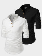 BLUE ROBED men's Casual Slim Fit Full Sleeve Cotton Kurta (Pack 2) in White style C view 3