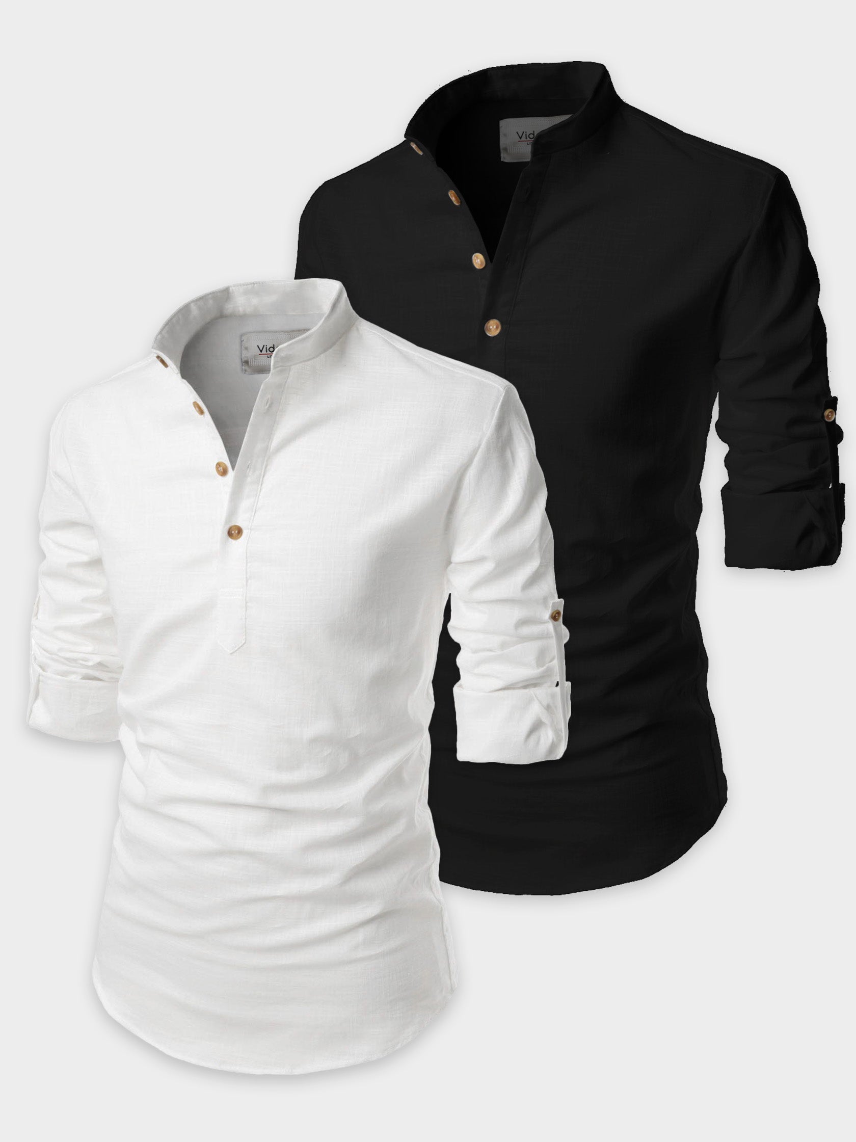 BLUE ROBED Mens Casual Slim Fit Full Sleeve Cotton Kurta (Pack 2) - Black & White Secondary image