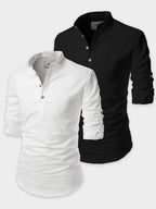 BLUE ROBED men's Casual Slim Fit Full Sleeve Cotton Kurta (Pack 2) in White style D view 2