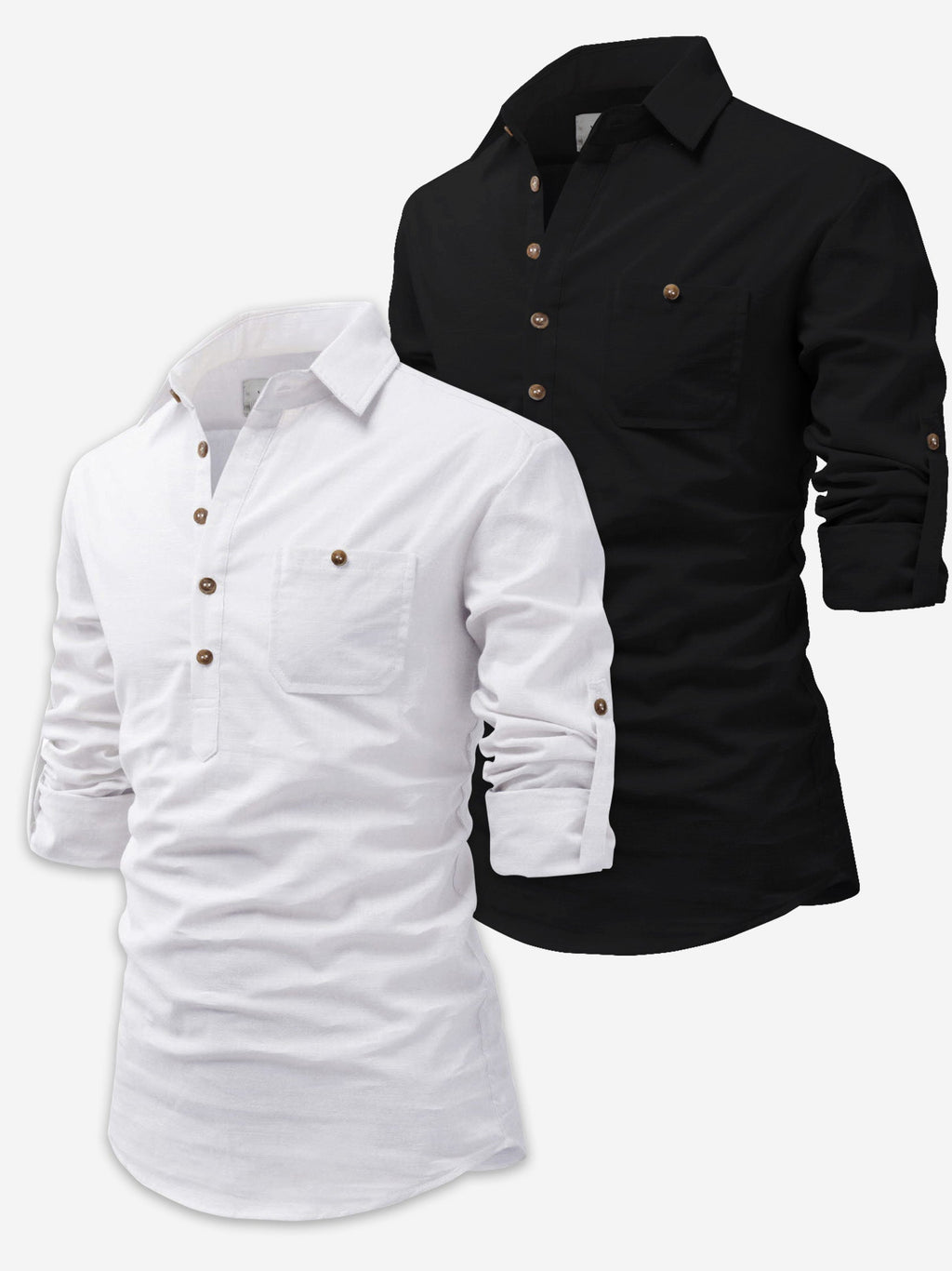BLUE ROBED men's Casual Slim Fit Full Sleeve Cotton Kurta (Pack 2) in White style B view 6