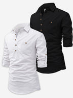 BLUE ROBED men's Casual Slim Fit Full Sleeve Cotton Kurta (Pack 2) in White style B view 6