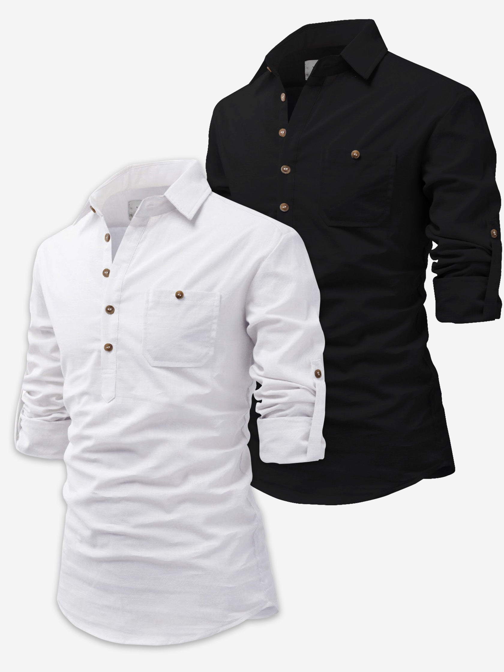 BLUE ROBED men's Casual Slim Fit Full Sleeve Cotton Kurta (Pack 2) in White style B view 6