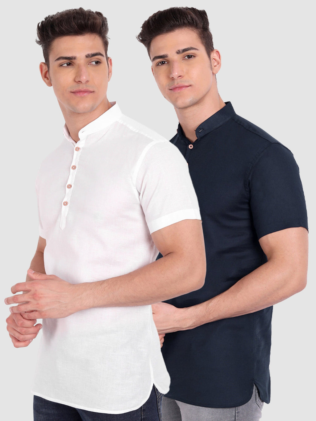 BLUE ROBED men's Casual Slim Fit Half Sleeve Cotton Kurta (Pack 2) Office Wear in White view 3