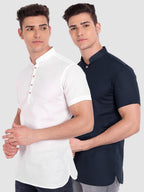 BLUE ROBED men's Casual Slim Fit Half Sleeve Cotton Kurta (Pack 2) Office Wear in White view 3