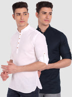 BLUE ROBED men's Casual Slim Fit Full Sleeve Cotton Kurta (Pack 2) in White style A view 10