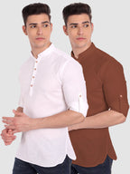 BLUE ROBED men's Casual Slim Fit Full Sleeve Cotton Kurta (Pack 2) in White style A view 16