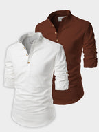 BLUE ROBED men's Casual Slim Fit Full Sleeve Cotton Kurta (Pack 2) in White style C view 2