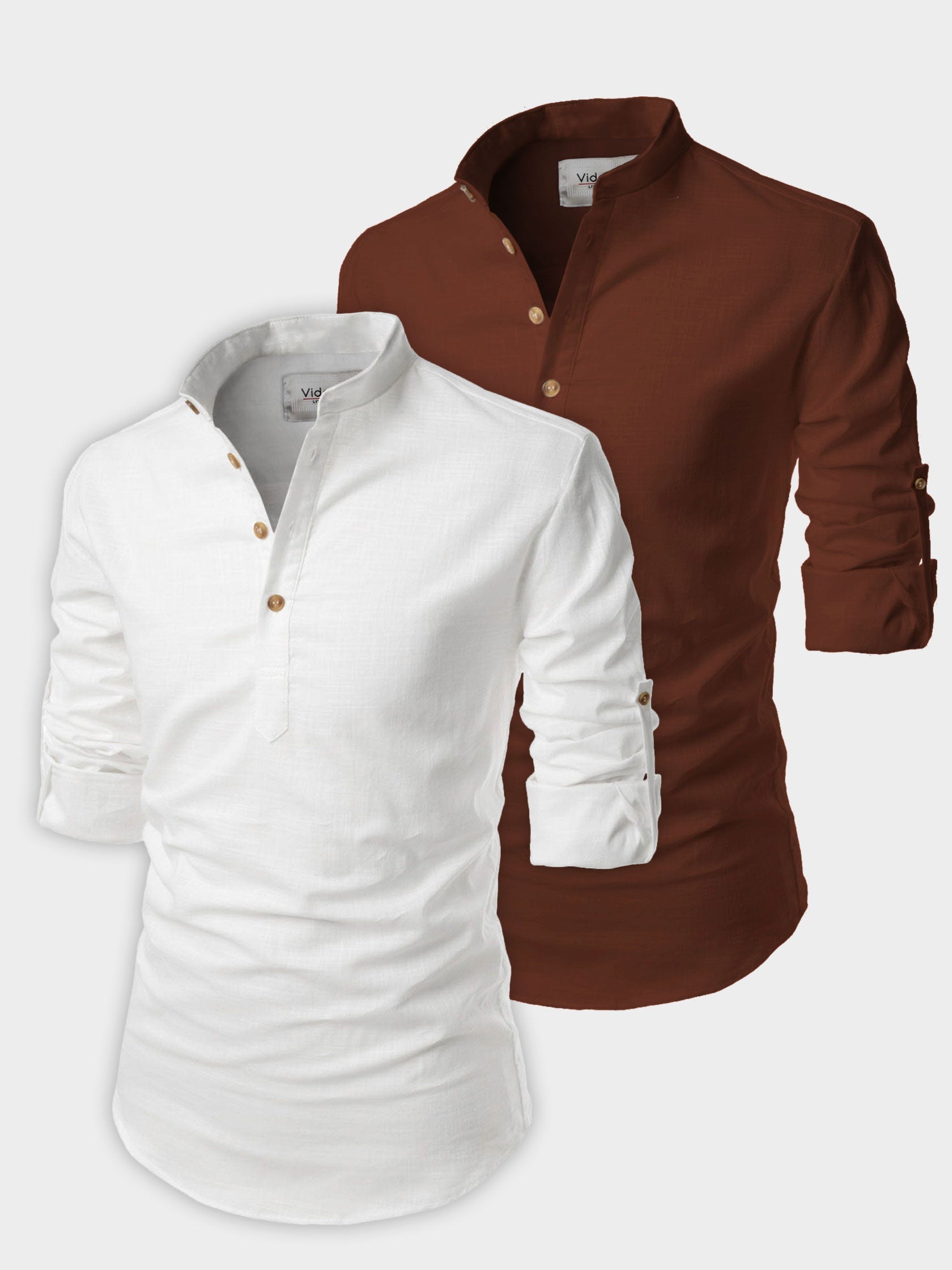 BLUE ROBED men's Casual Slim Fit Full Sleeve Cotton Kurta (Pack 2) in White style C view 2