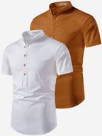 BLUE ROBED men's Casual Slim Fit Half Sleeve Cotton Kurta (Pack 2) Daily Wear in White view 3
