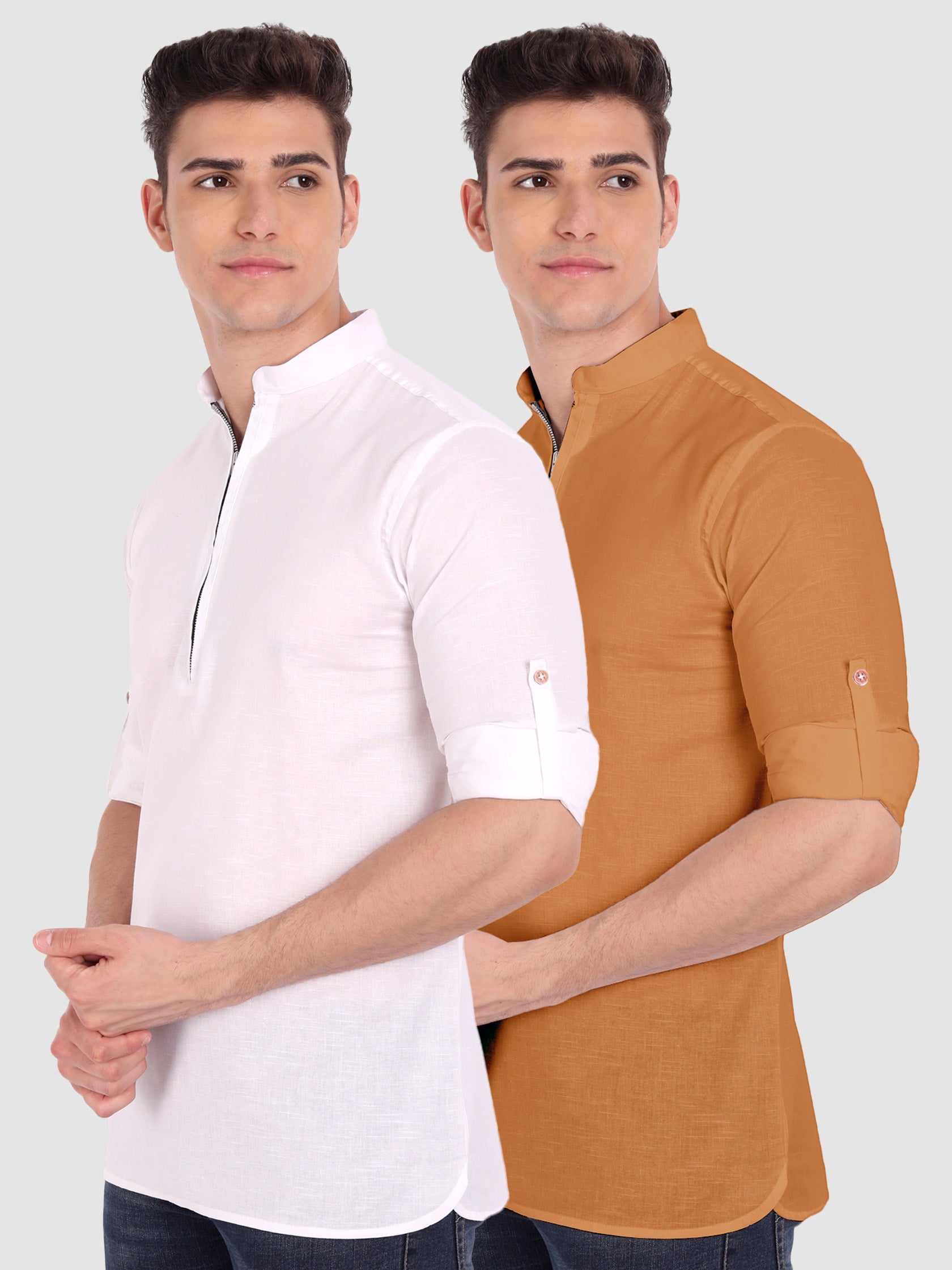 BLUE ROBED men's Casual ZIP Style Full Sleeve Cotton Kurta (Pack 2) in White view 6