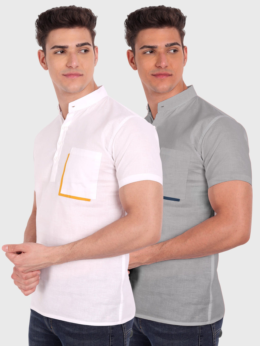 BLUE ROBED men's Casual Half Sleeve Slim Fit Kurta (Pack 2) in White view 2