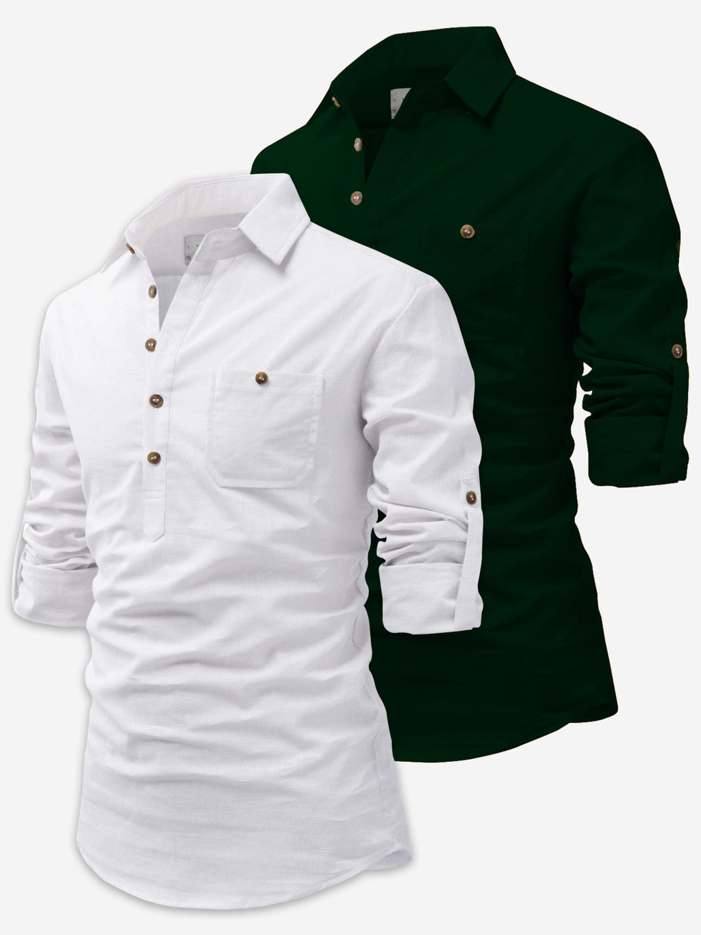 BLUE ROBED men's Casual Slim Fit Full Sleeve Cotton Kurta (Pack 2) in White style B view 4