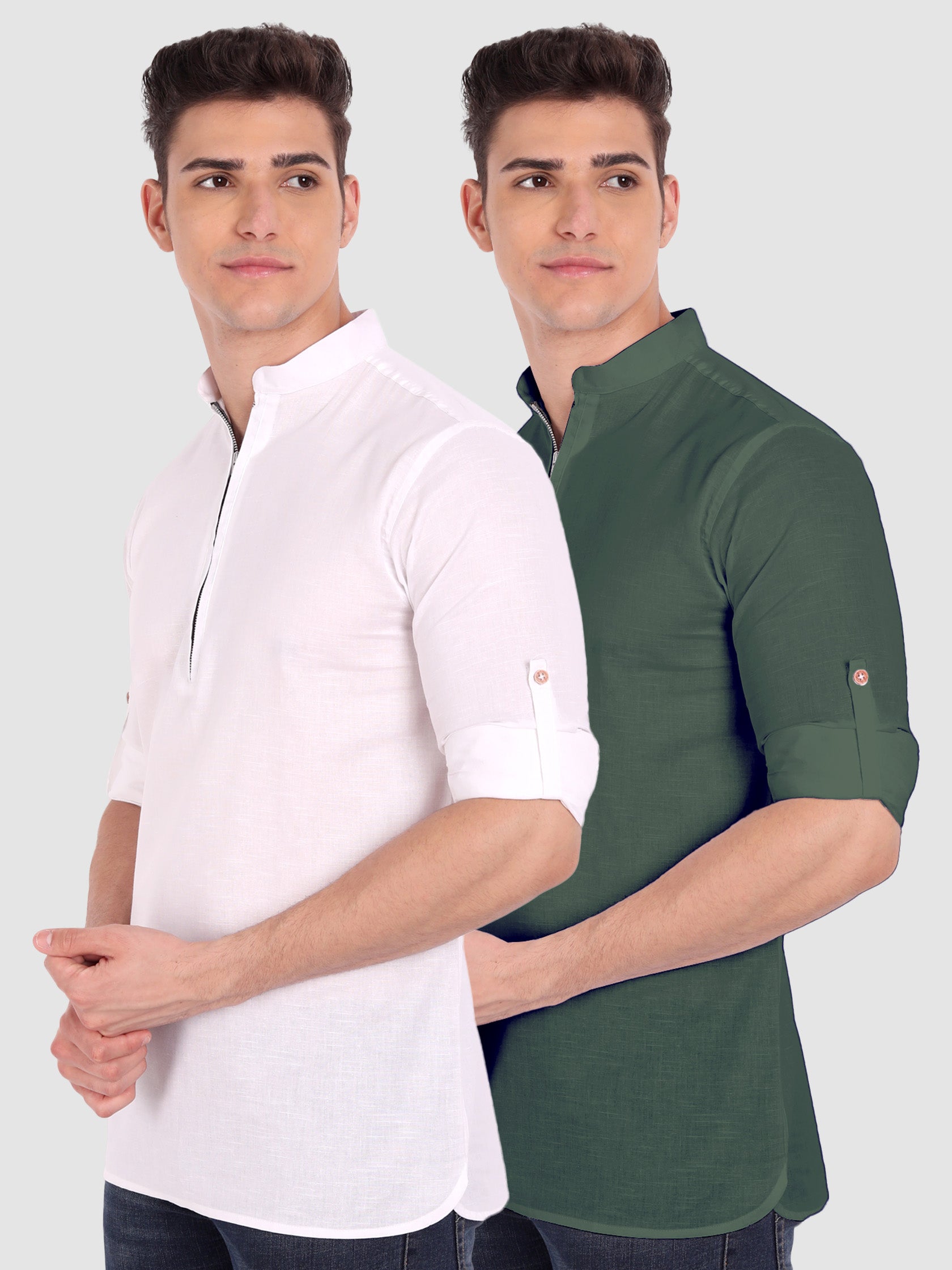 BLUE ROBED men's Casual ZIP Style Full Sleeve Cotton Kurta (Pack 2) in White view 7