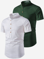 BLUE ROBED men's Casual Slim Fit Half Sleeve Cotton Kurta (Pack 2) Daily Wear in White view 4