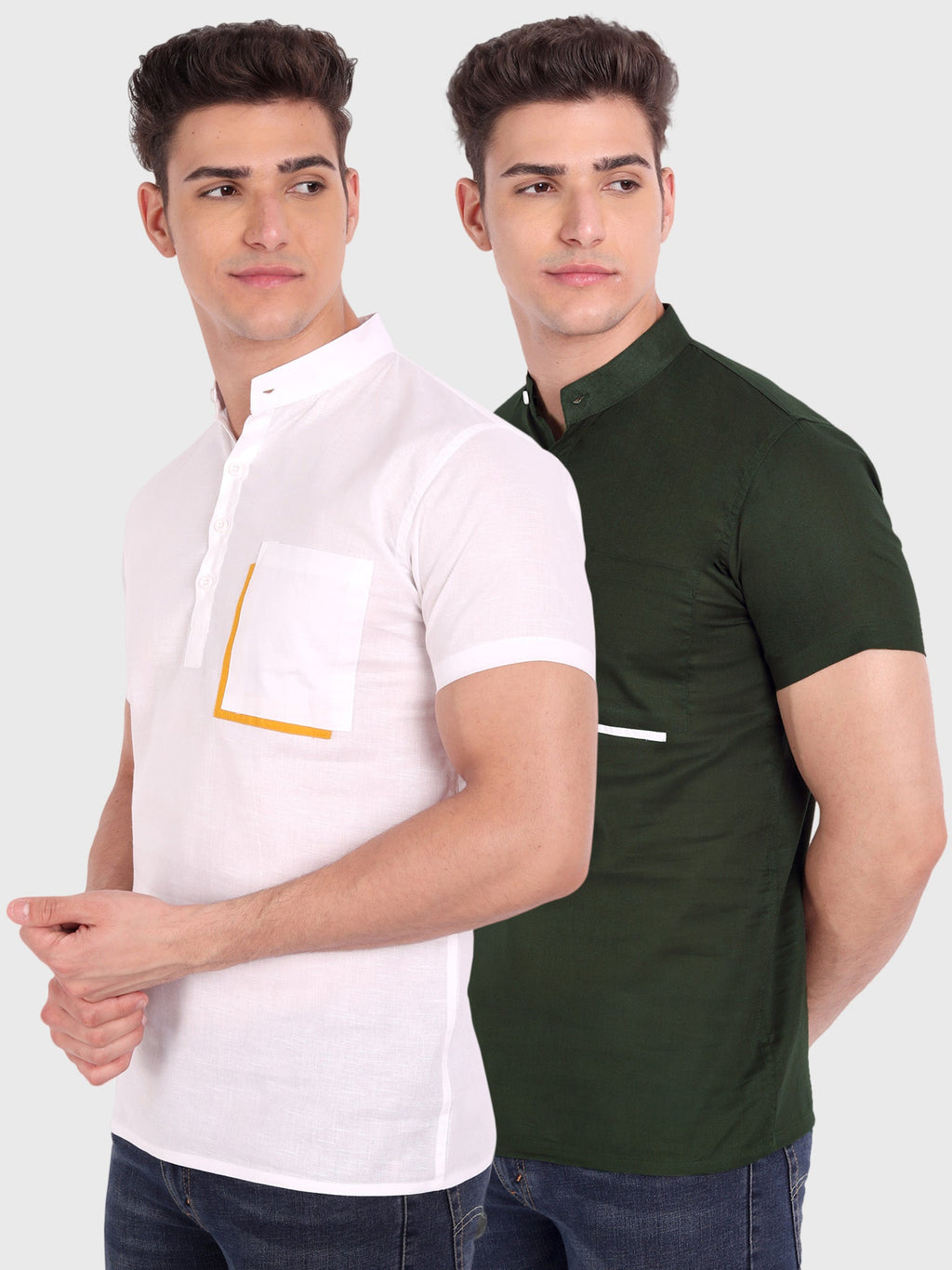 BLUE ROBED men's Casual Half Sleeve Slim Fit Kurta (Pack 2) in White view 3