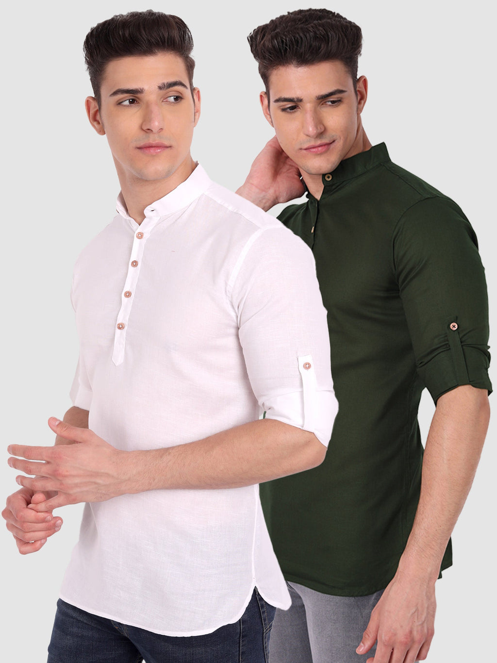 BLUE ROBED men's Casual Slim Fit Full Sleeve Cotton Kurta (Pack 2) in White style A view 13
