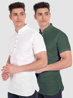 BLUE ROBED men's Casual Slim Fit Half Sleeve Cotton Kurta (Pack 2) Office Wear in White view 5