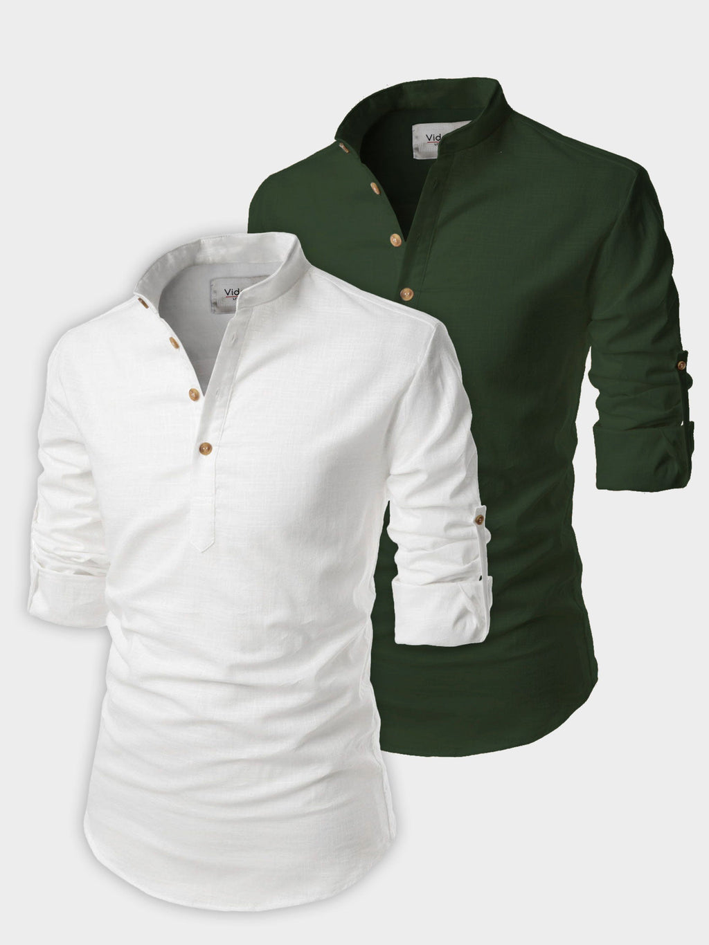 BLUE ROBED men's Casual Slim Fit Full Sleeve Cotton Kurta (Pack 2) in White style C
