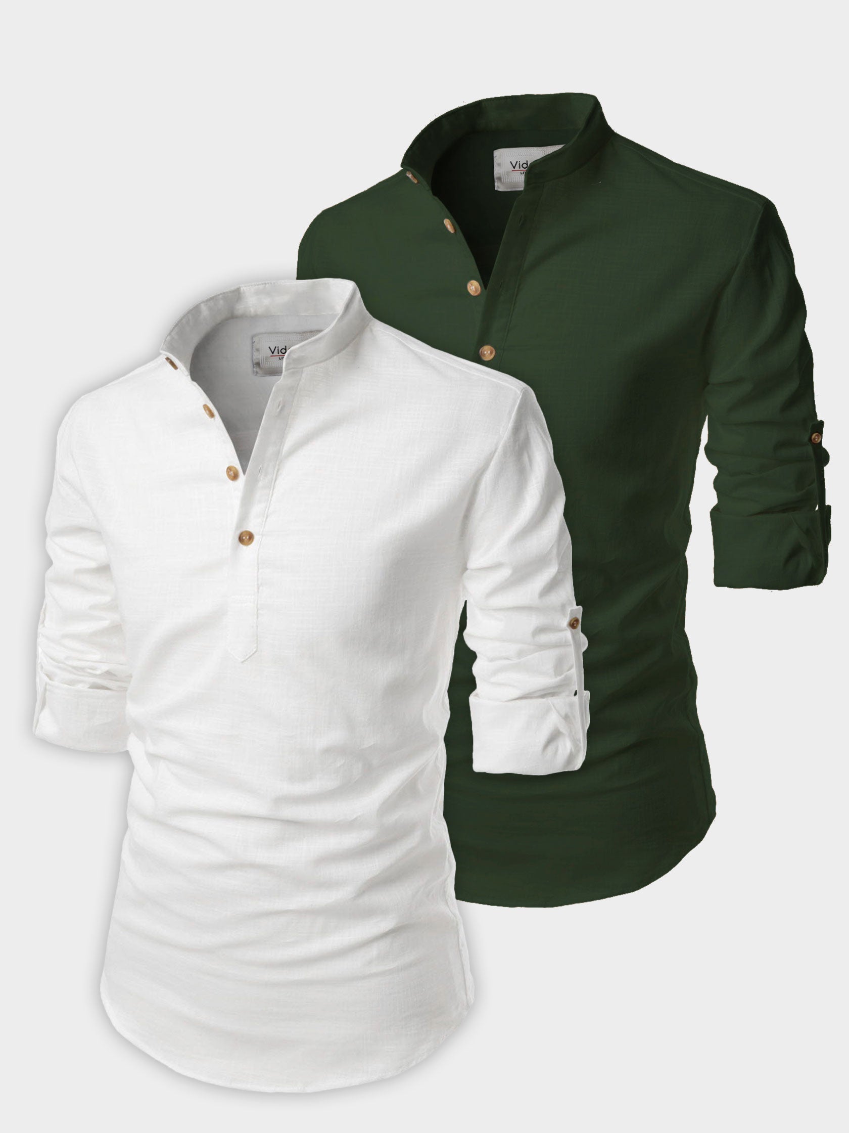 BLUE ROBED men's Casual Slim Fit Full Sleeve Cotton Kurta (Pack 2) in White style C