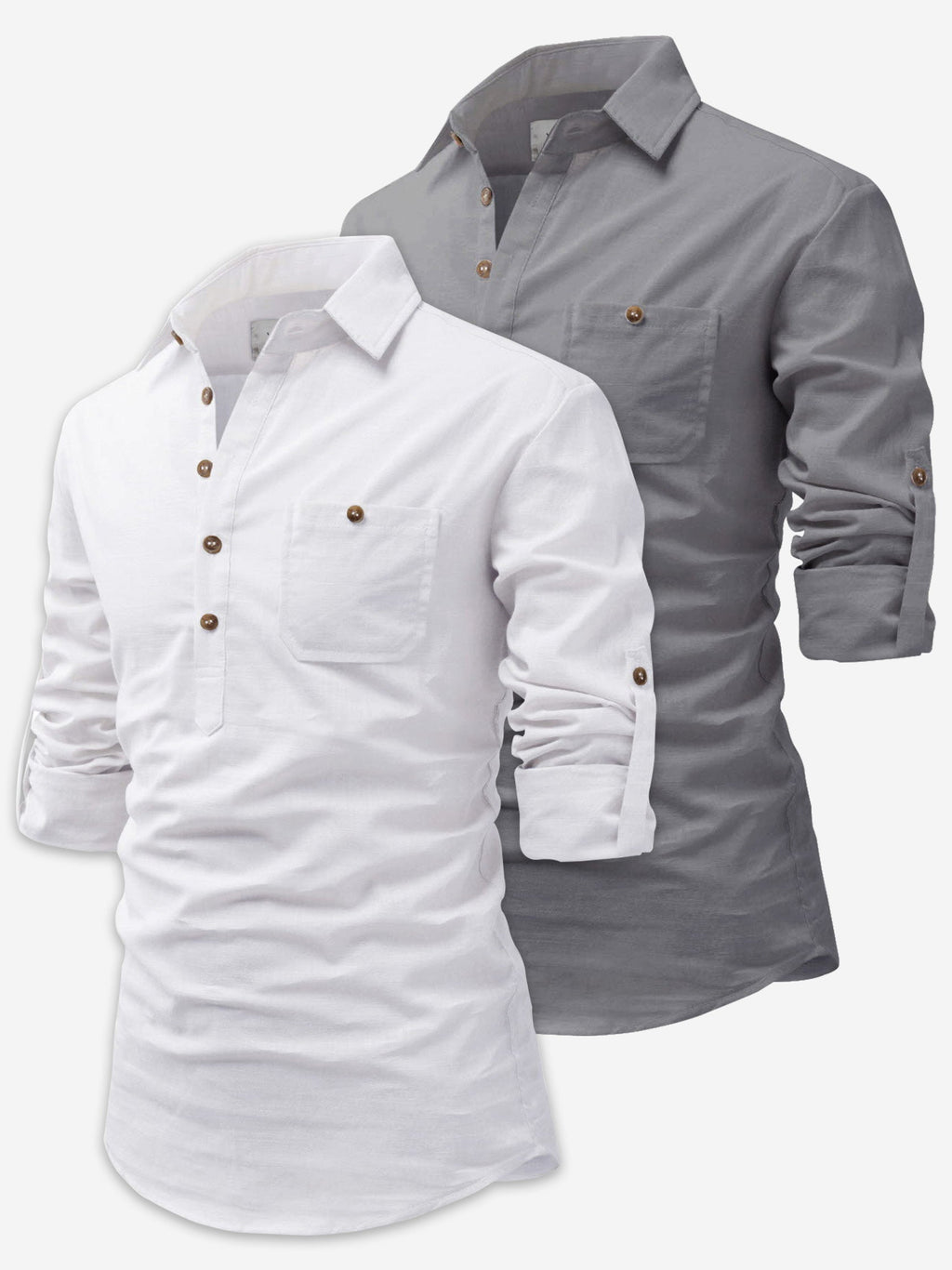 BLUE ROBED men's Casual Slim Fit Full Sleeve Cotton Kurta (Pack 2) in White style B view 5