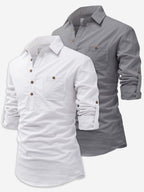 BLUE ROBED men's Casual Slim Fit Full Sleeve Cotton Kurta (Pack 2) in White style B view 5