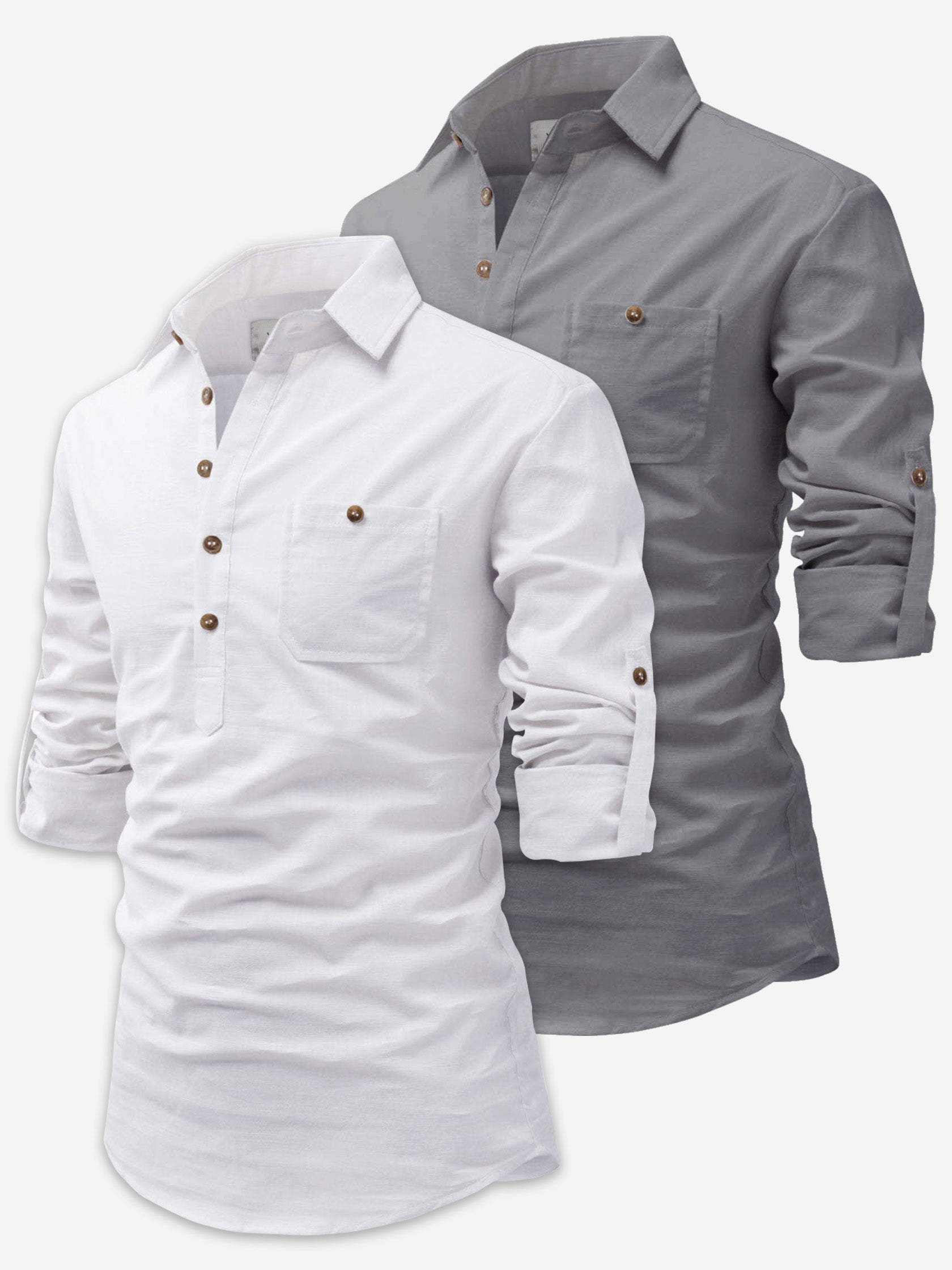 BLUE ROBED men's Casual Slim Fit Full Sleeve Cotton Kurta (Pack 2) in White style B view 5