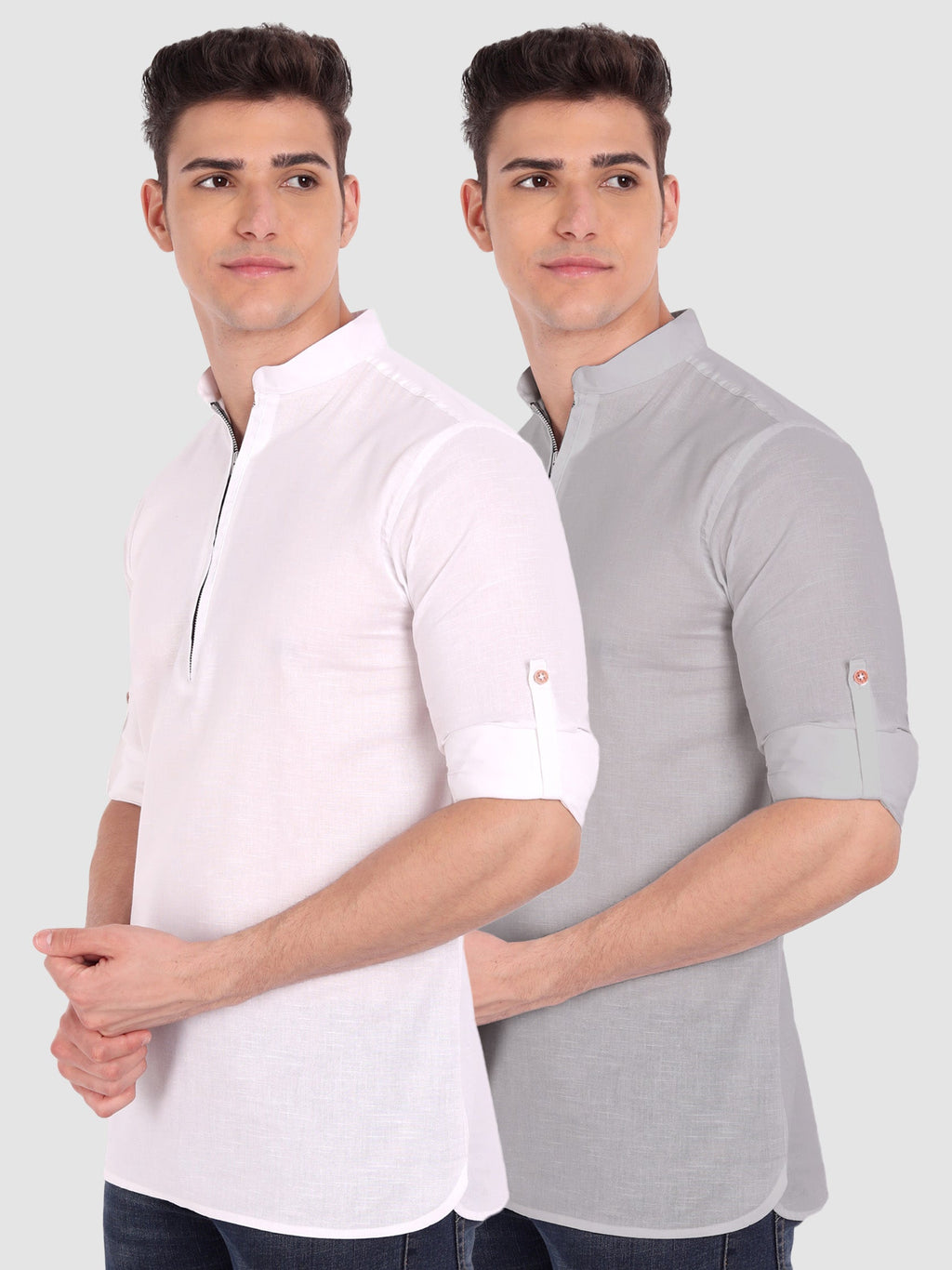 BLUE ROBED men's Casual ZIP Style Full Sleeve Cotton Kurta (Pack 2) in White view 8