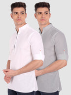 BLUE ROBED men's Casual ZIP Style Full Sleeve Cotton Kurta (Pack 2) in White view 8
