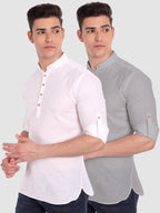BLUE ROBED men's Casual Slim Fit Full Sleeve Cotton Kurta (Pack 2) in White view 17