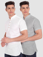 BLUE ROBED men's Casual Slim Fit Half Sleeve Cotton Kurta (Pack 2) Office Wear in White view 6