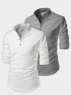 BLUE ROBED men's Casual Slim Fit Full Sleeve Cotton Kurta (Pack 2) in White style D view 6