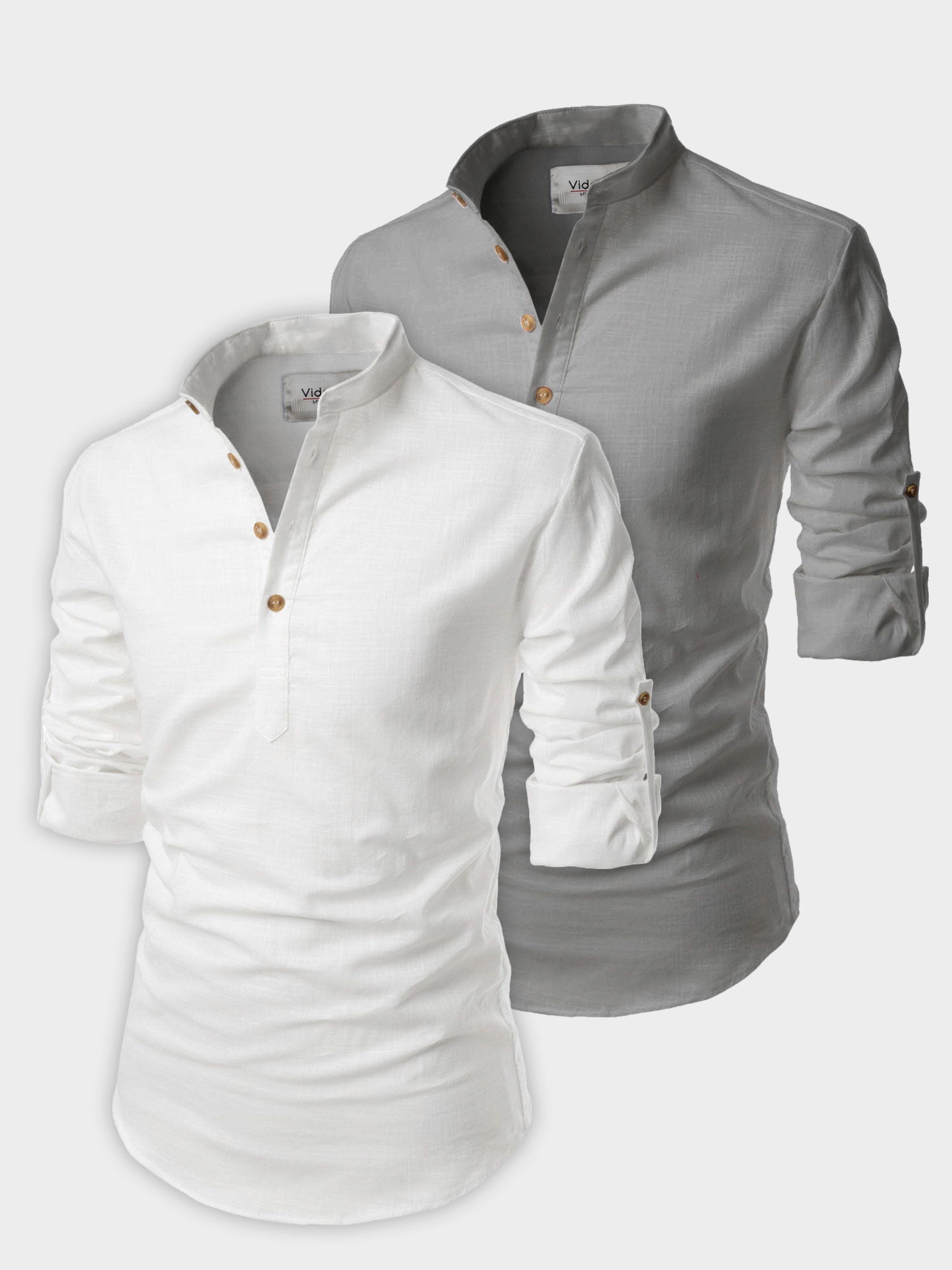 BLUE ROBED men's Casual Slim Fit Full Sleeve Cotton Kurta (Pack 2) in White style D view 6