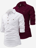 BLUE ROBED men's Casual Slim Fit Full Sleeve Cotton Kurta (Pack 2) in White style C view 6