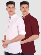 BLUE ROBED men's Casual ZIP Style Full Sleeve Cotton Kurta (Pack 2) in White view 9
