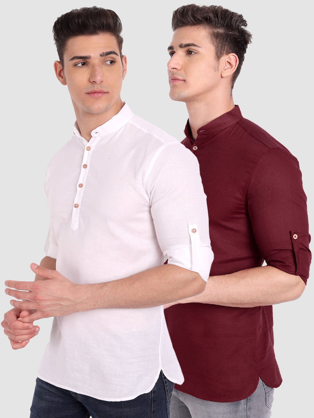 BLUE ROBED men's Casual Slim Fit Full Sleeve Cotton Kurta (Pack 2) in White style A view 9