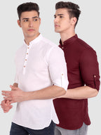 BLUE ROBED men's Casual Slim Fit Full Sleeve Cotton Kurta (Pack 2) in White style A view 9