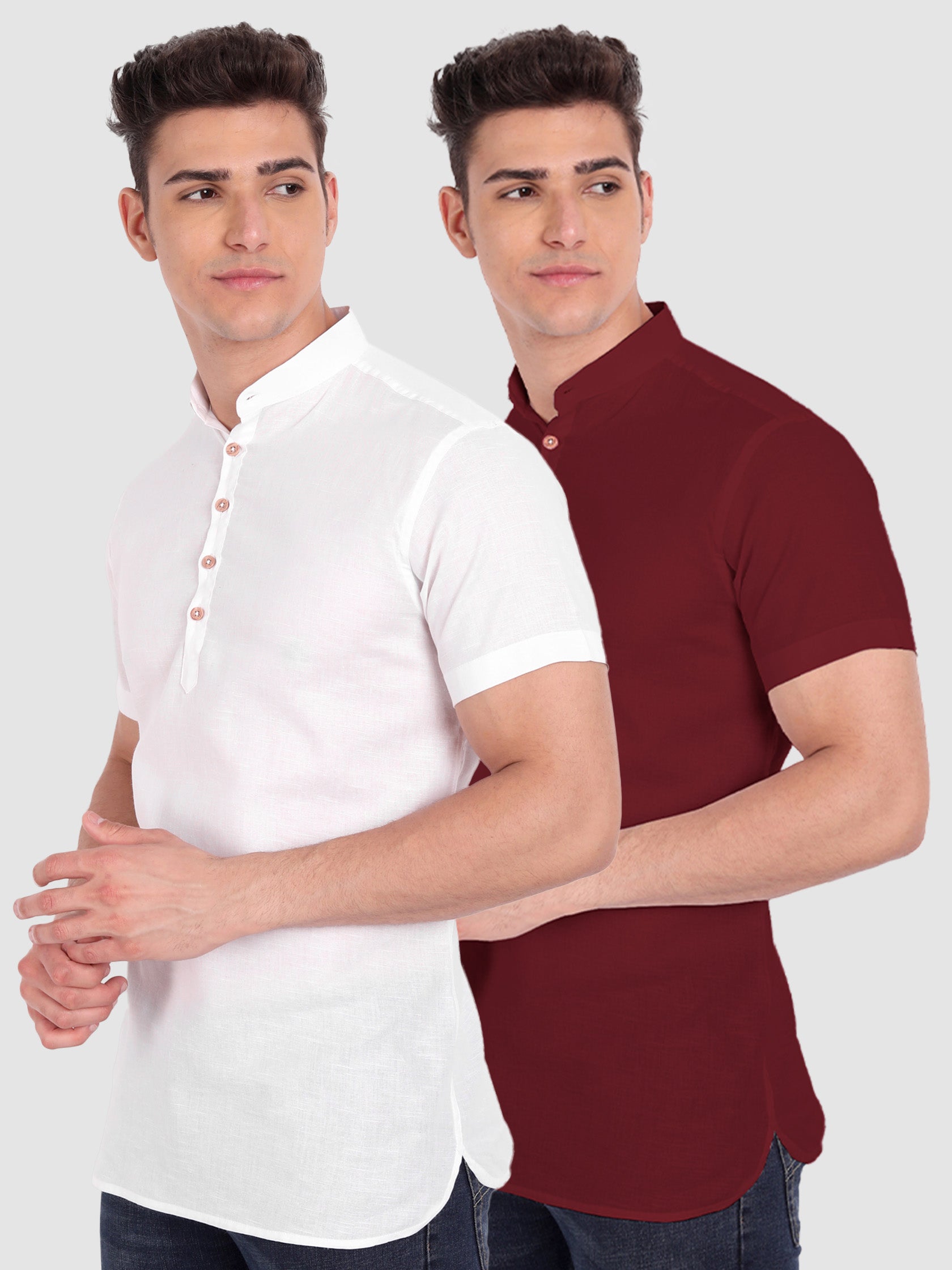 BLUE ROBED men's Casual Slim Fit Half Sleeve Cotton Kurta (Pack 2) Office Wear in White view 7