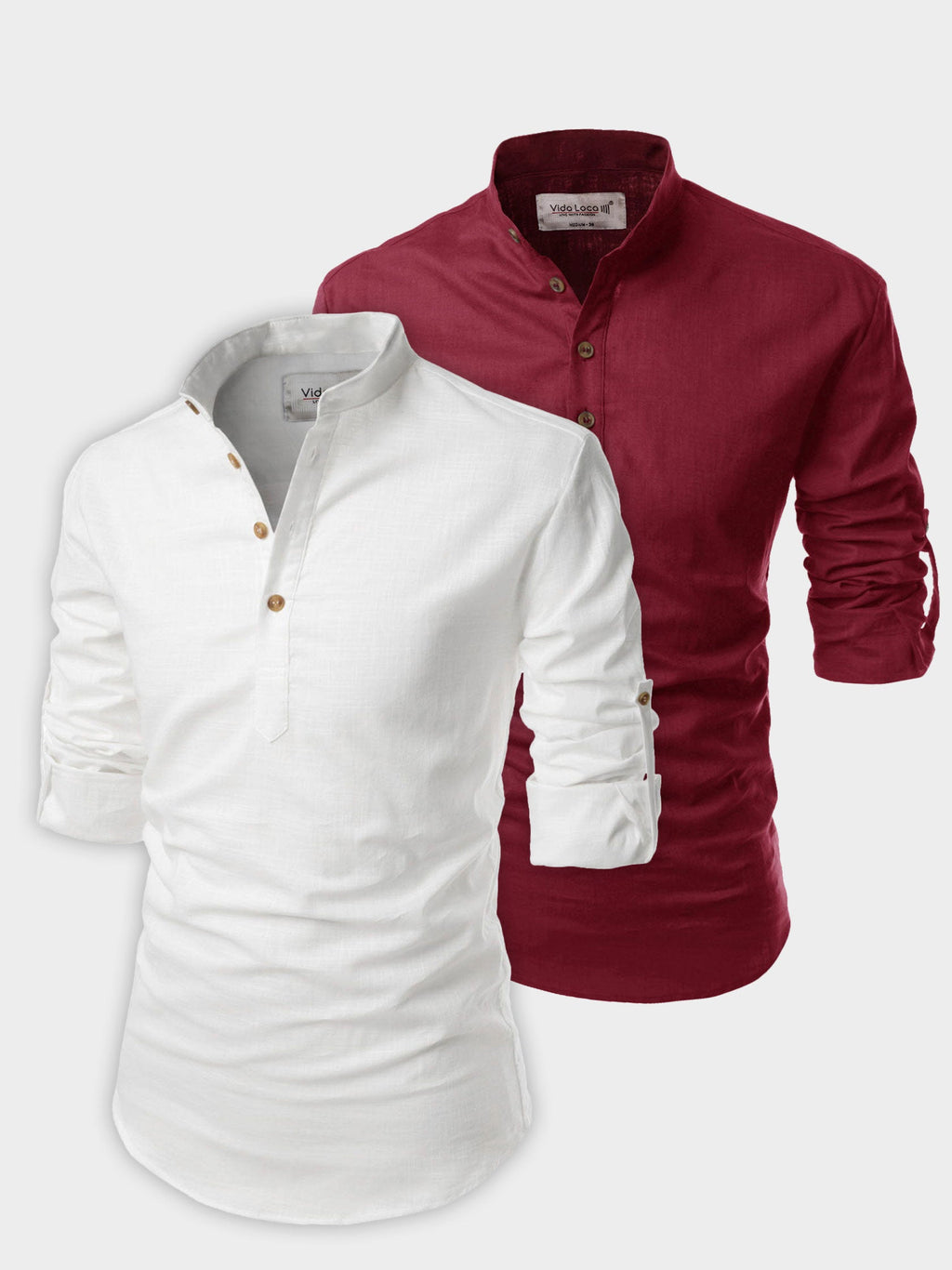 BLUE ROBED men's Casual Slim Fit Full Sleeve Cotton Kurta (Pack 2) in White style C view 7