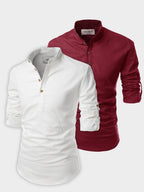 BLUE ROBED men's Casual Slim Fit Full Sleeve Cotton Kurta (Pack 2) in White style C view 7